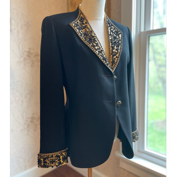 Albert Nipon Evening Jacket Black and Gold - Picture 4 of 12